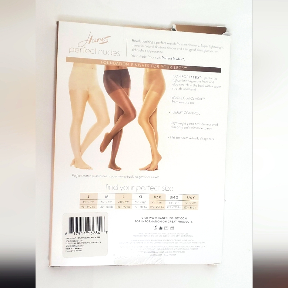 Hanes -Size L -2 Pack Hosiery Chart For Perfect Fit - Picture 2 of 7